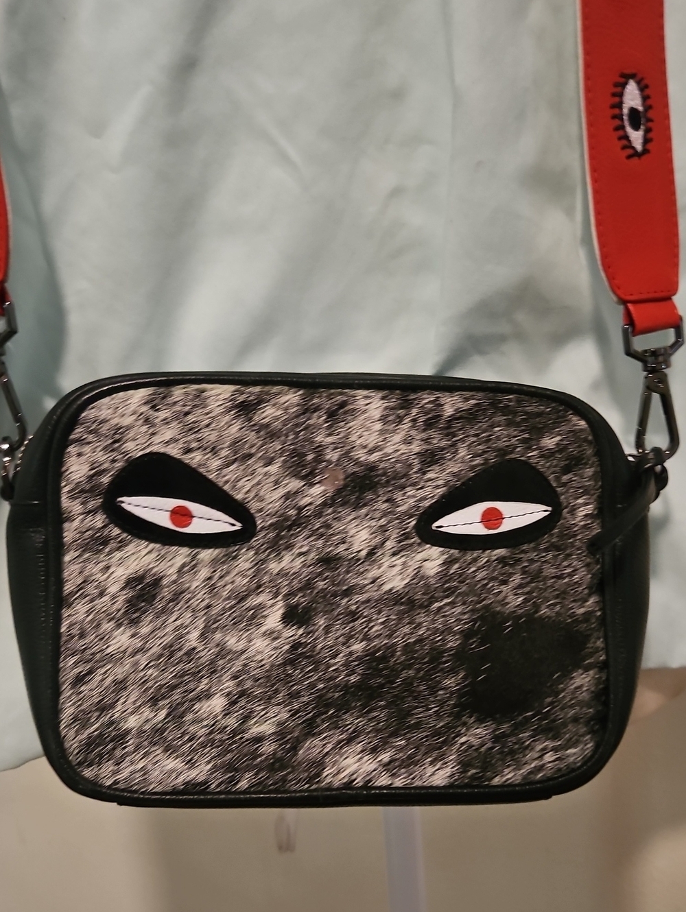 Min & Mon Vali Small Crossbody Bag Spotted Calf Wf Eyes All over Strap NWOT
